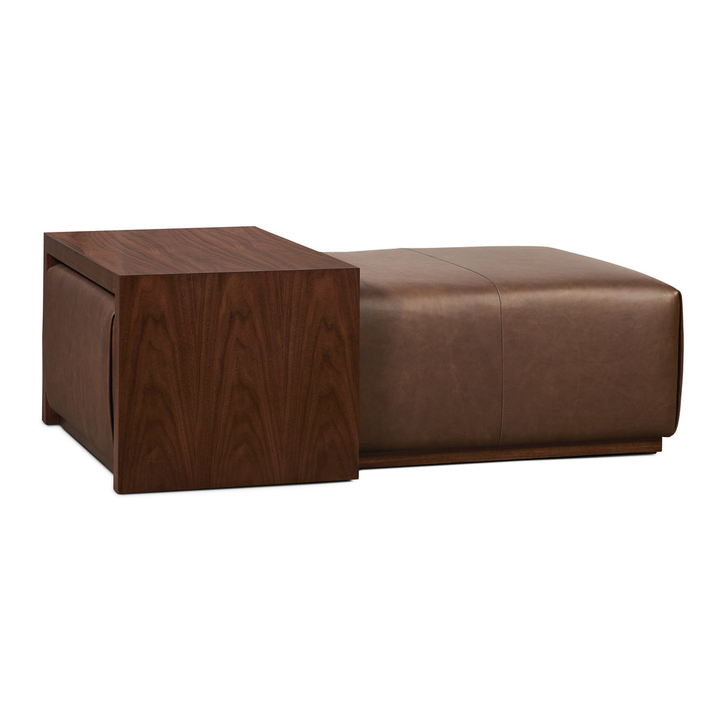 Leather Ottoman with Walnut Table | Bridle Brown