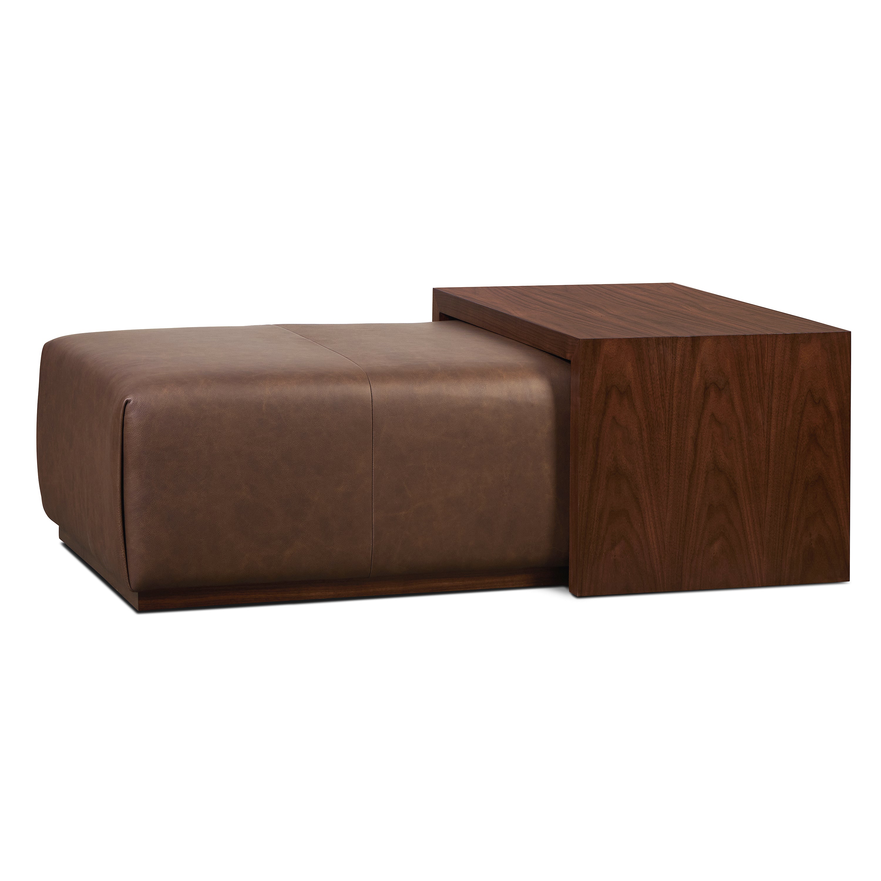 Leather Ottoman with Walnut Table | Bridle Brown