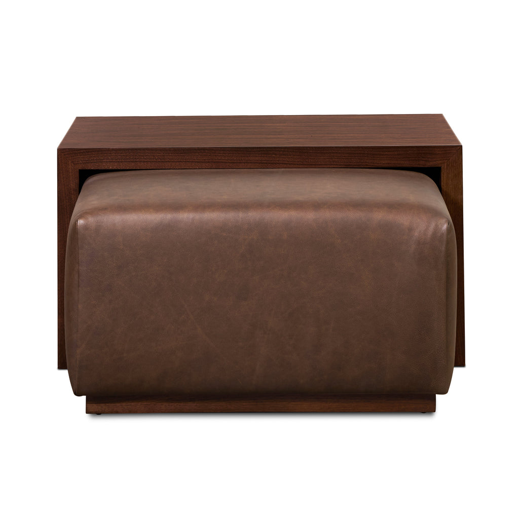 Leather Ottoman with Walnut Table | Bridle Brown