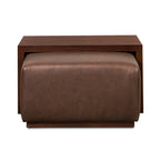 Leather Ottoman with Walnut Table | Bridle Brown