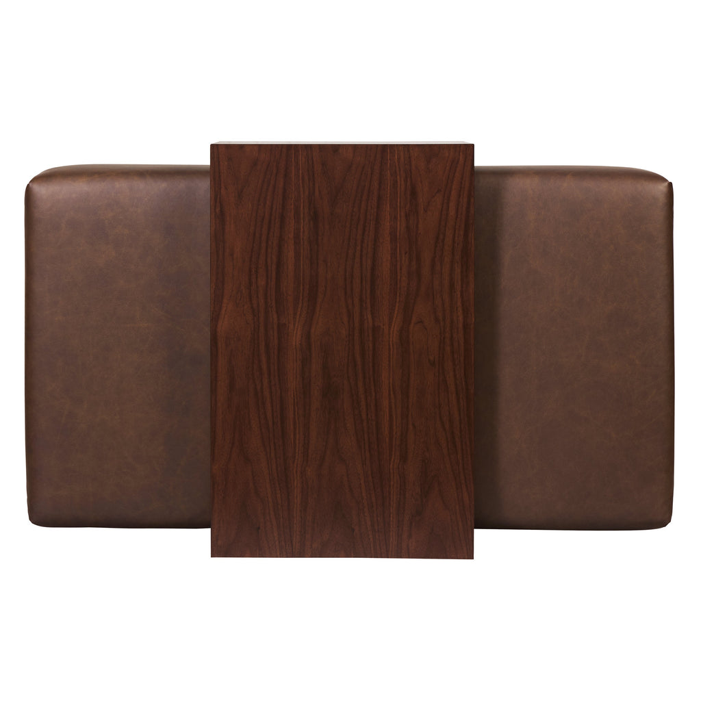 Leather Ottoman with Walnut Table | Bridle Brown