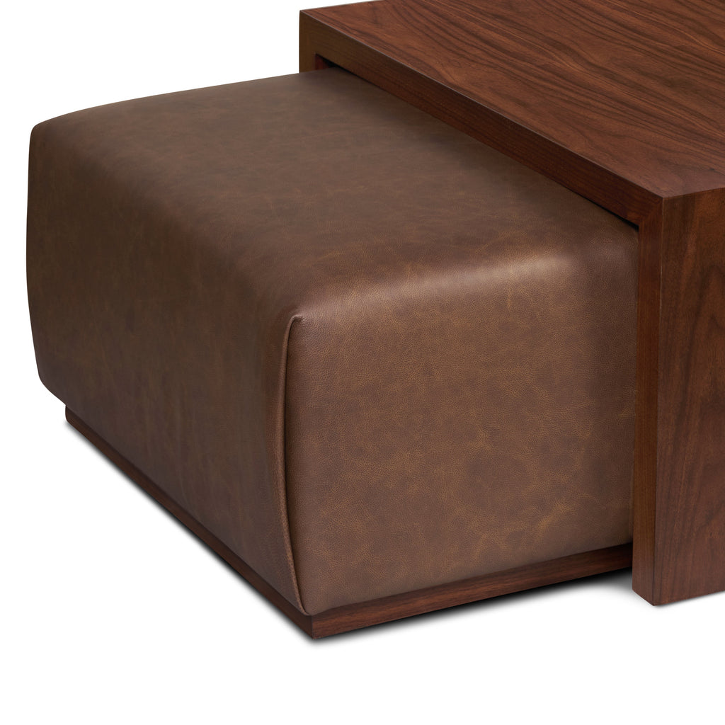 Leather Ottoman with Walnut Table | Bridle Brown
