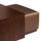 Leather Ottoman with Walnut Table | Bridle Brown