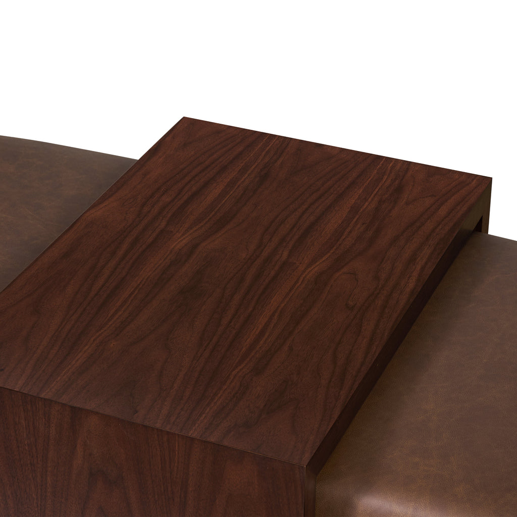 Leather Ottoman with Walnut Table | Bridle Brown
