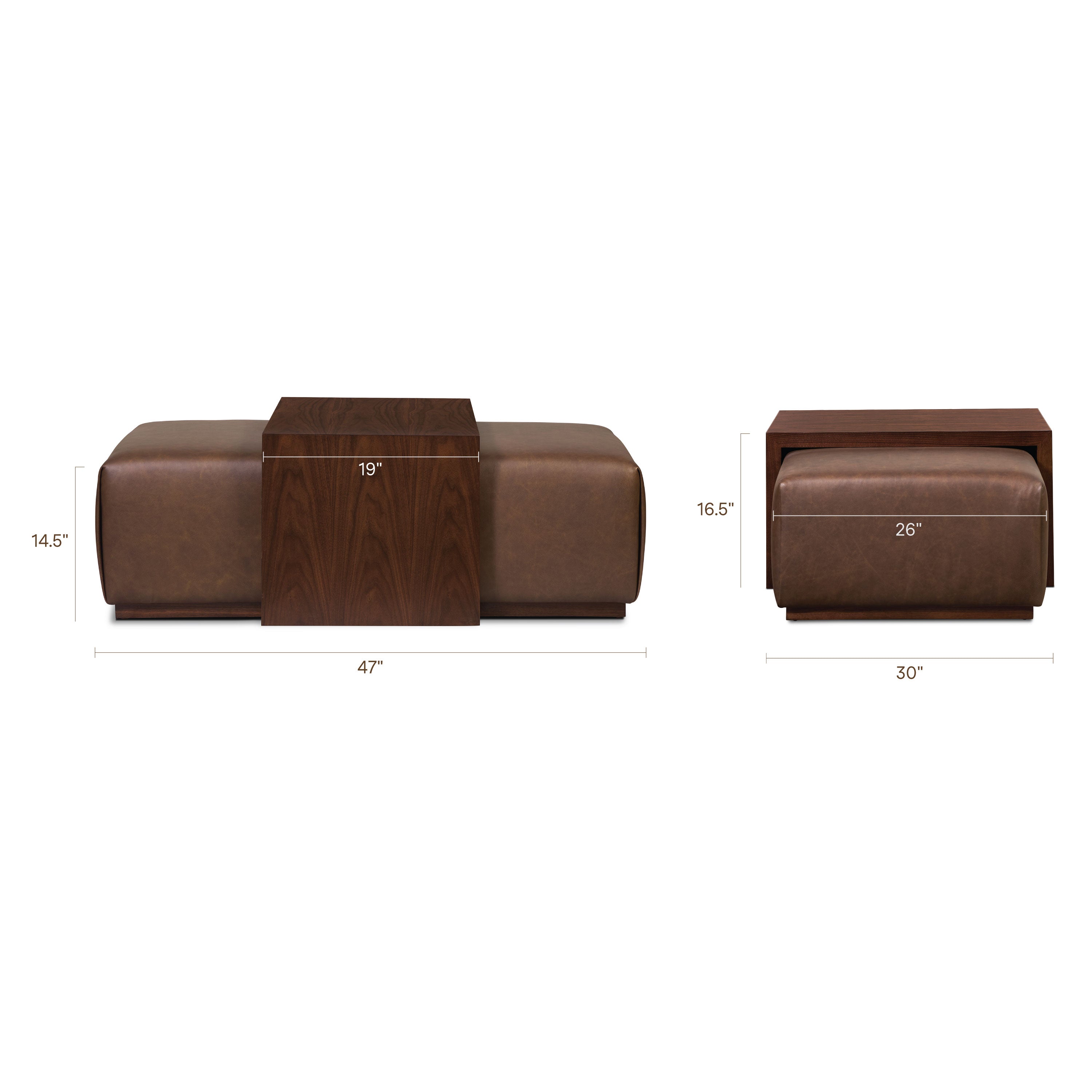 Leather Ottoman with Walnut Table | Bridle Brown