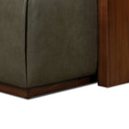 Leather Ottoman with Walnut Table | Olivine Green