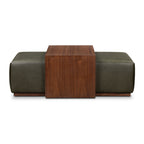 Leather Ottoman with Walnut Table | Olivine Green