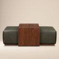 Leather Ottoman with Walnut Table | Olivine Green