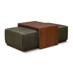 Leather Ottoman with Walnut Table | Olivine Green