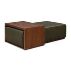 Leather Ottoman with Walnut Table | Olivine Green
