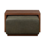 Leather Ottoman with Walnut Table | Olivine Green