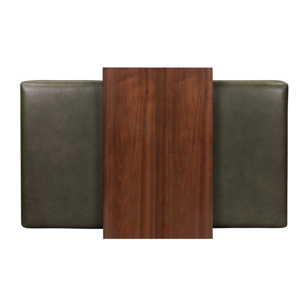 Leather Ottoman with Walnut Table | Olivine Green