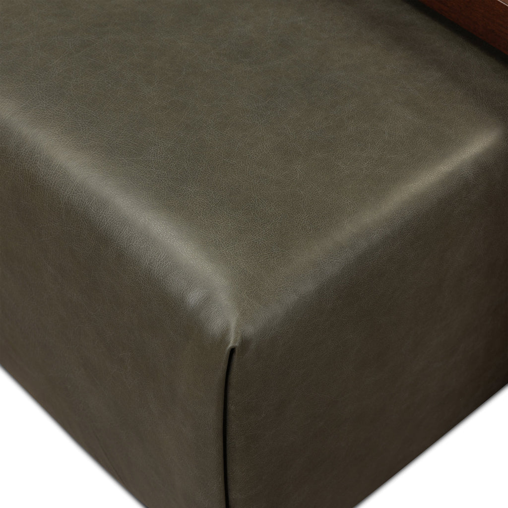 Leather Ottoman with Walnut Table | Olivine Green