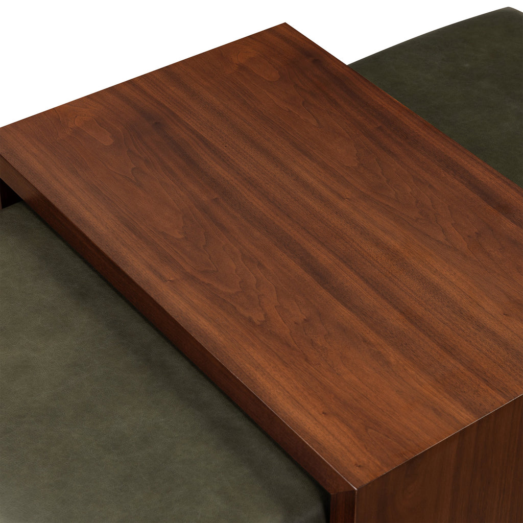 Leather Ottoman with Walnut Table | Olivine Green
