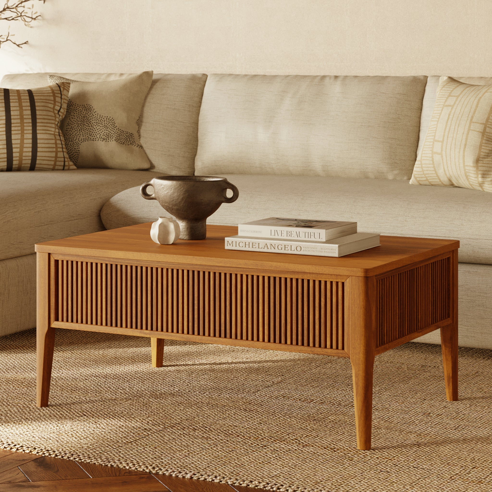 Lift-Top Storage Coffee Table | Light Brown