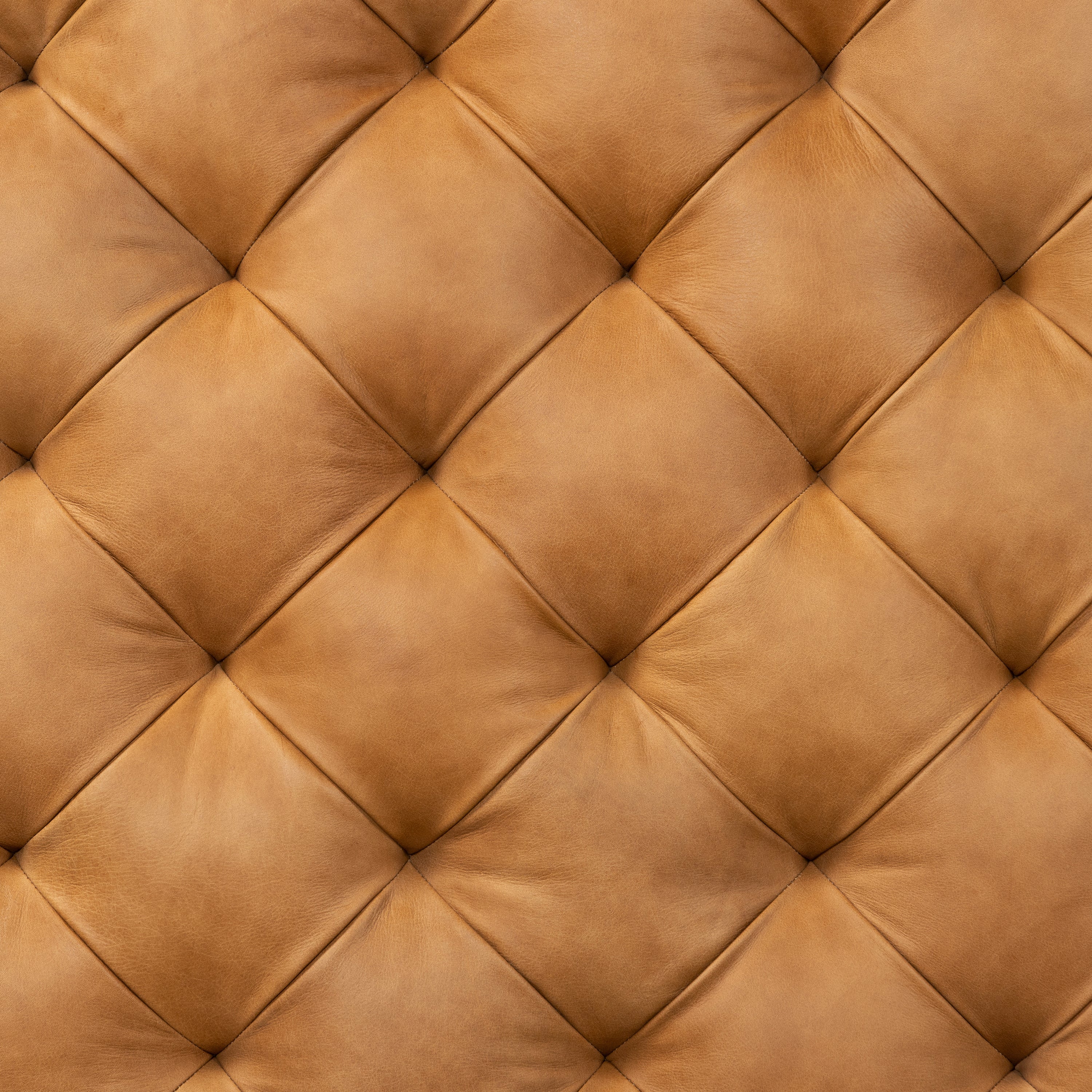 Leather Ottoman with Wood Legs | Cognac Tan