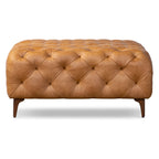 Leather Ottoman with Wood Legs | Cognac Tan