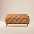 Leather Ottoman with Wood Legs | Cognac Tan