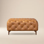 Leather Ottoman with Wood Legs | Cognac Tan