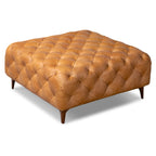 Leather Ottoman with Wood Legs | Cognac Tan