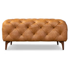 Leather Ottoman with Wood Legs | Cognac Tan
