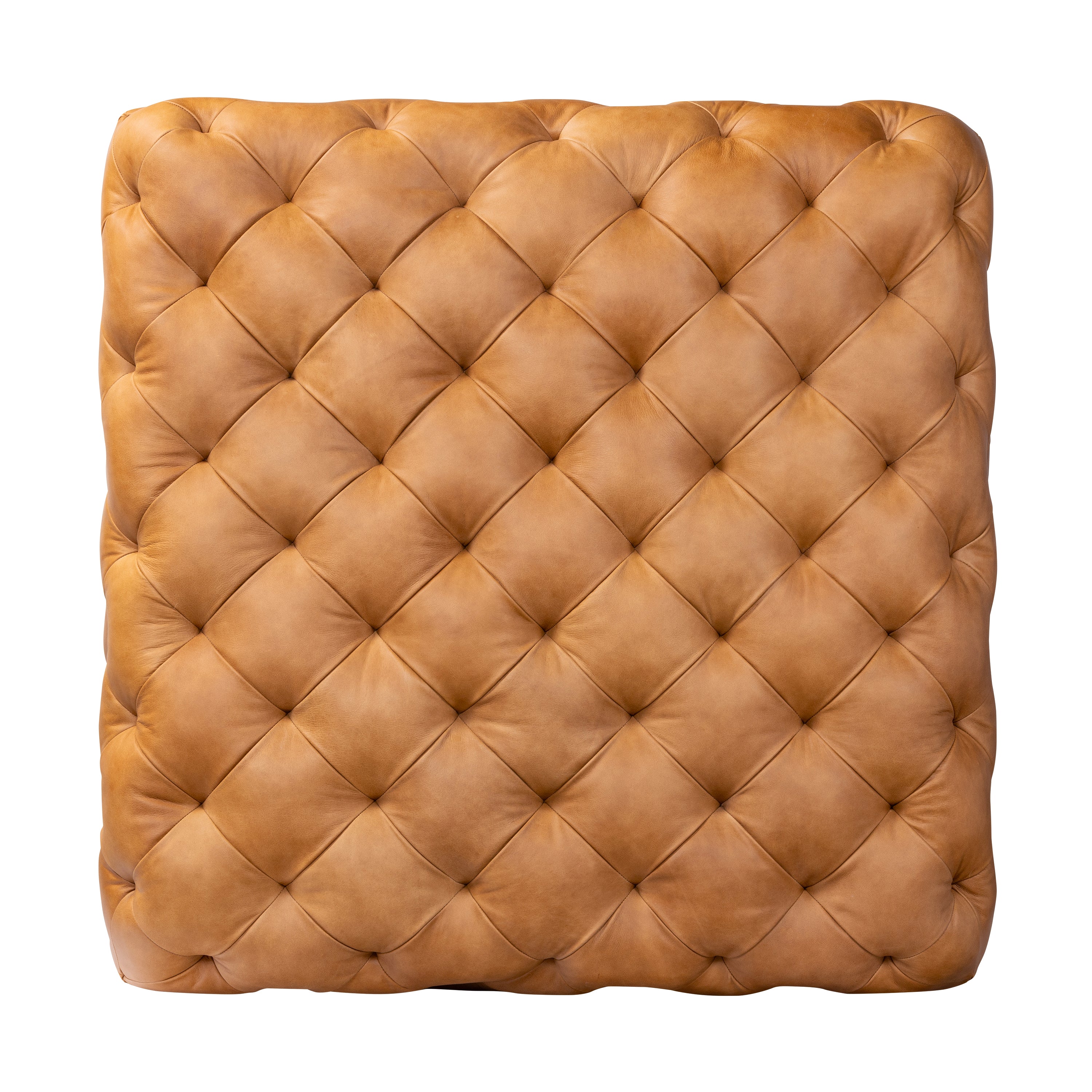 Leather Ottoman with Wood Legs | Cognac Tan