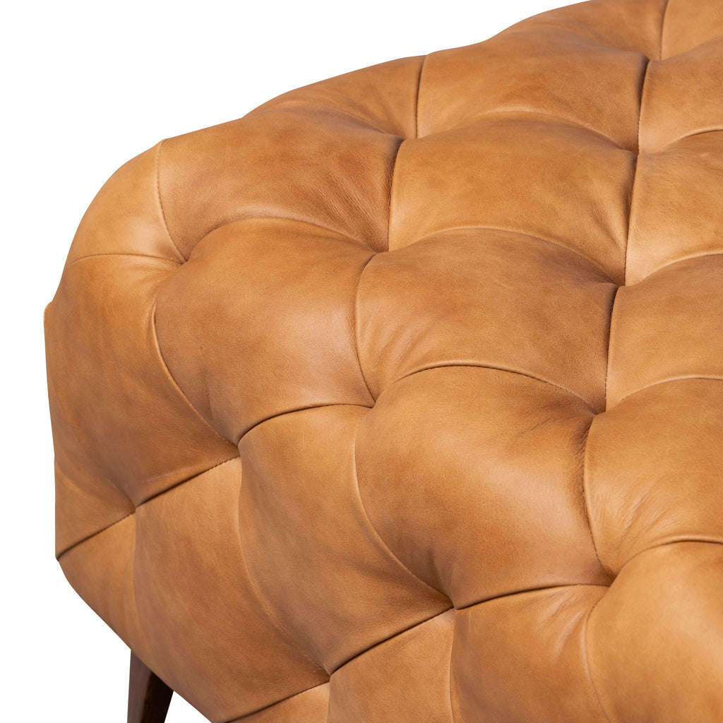 Leather Ottoman with Wood Legs | Cognac Tan