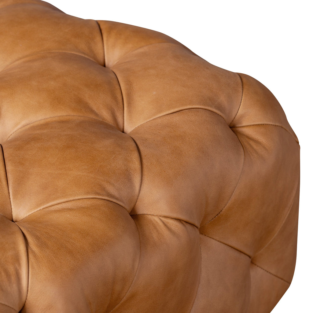 Leather Ottoman with Wood Legs | Cognac Tan
