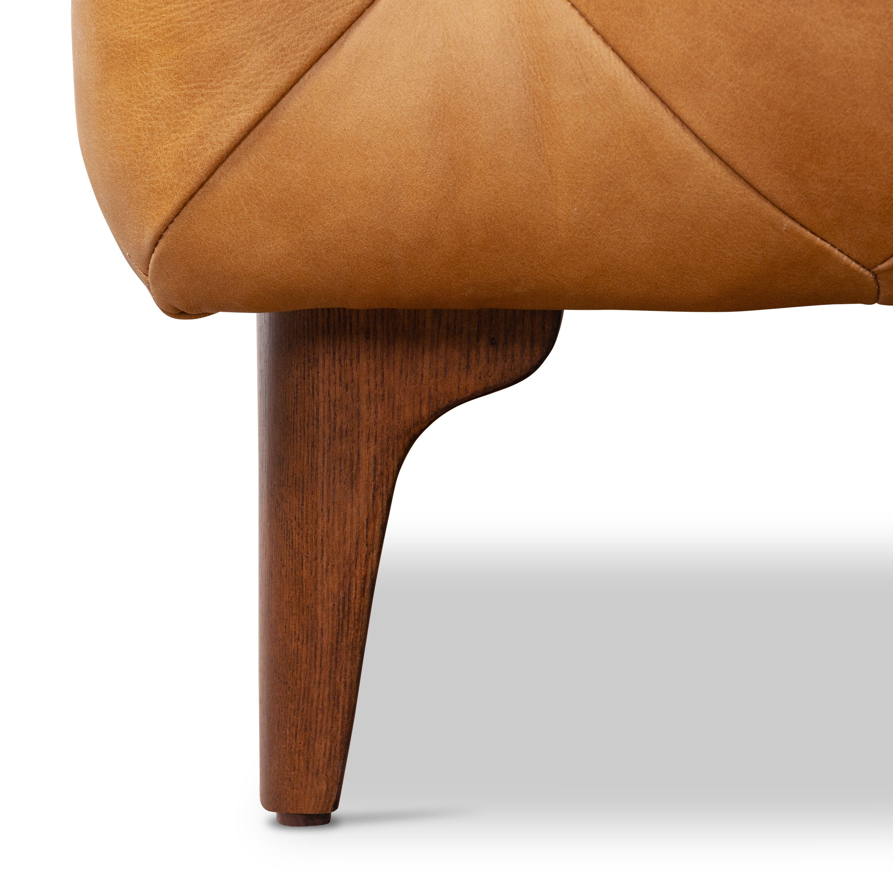 Leather Ottoman with Wood Legs | Cognac Tan