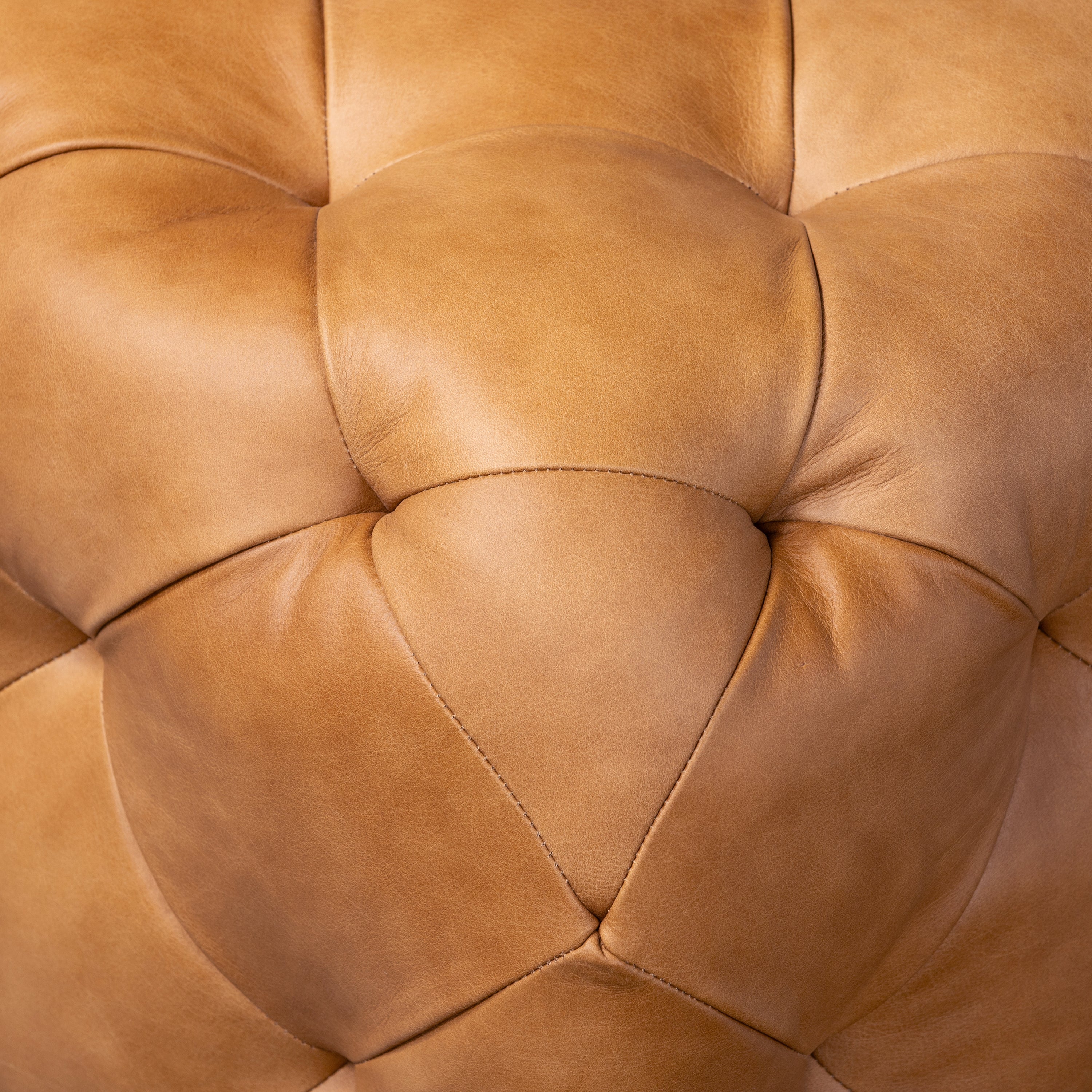 Leather Ottoman with Wood Legs | Cognac Tan