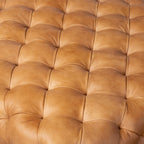 Leather Ottoman with Wood Legs | Cognac Tan