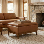 Leather Storage Ottoman (35) | Saddle Tan