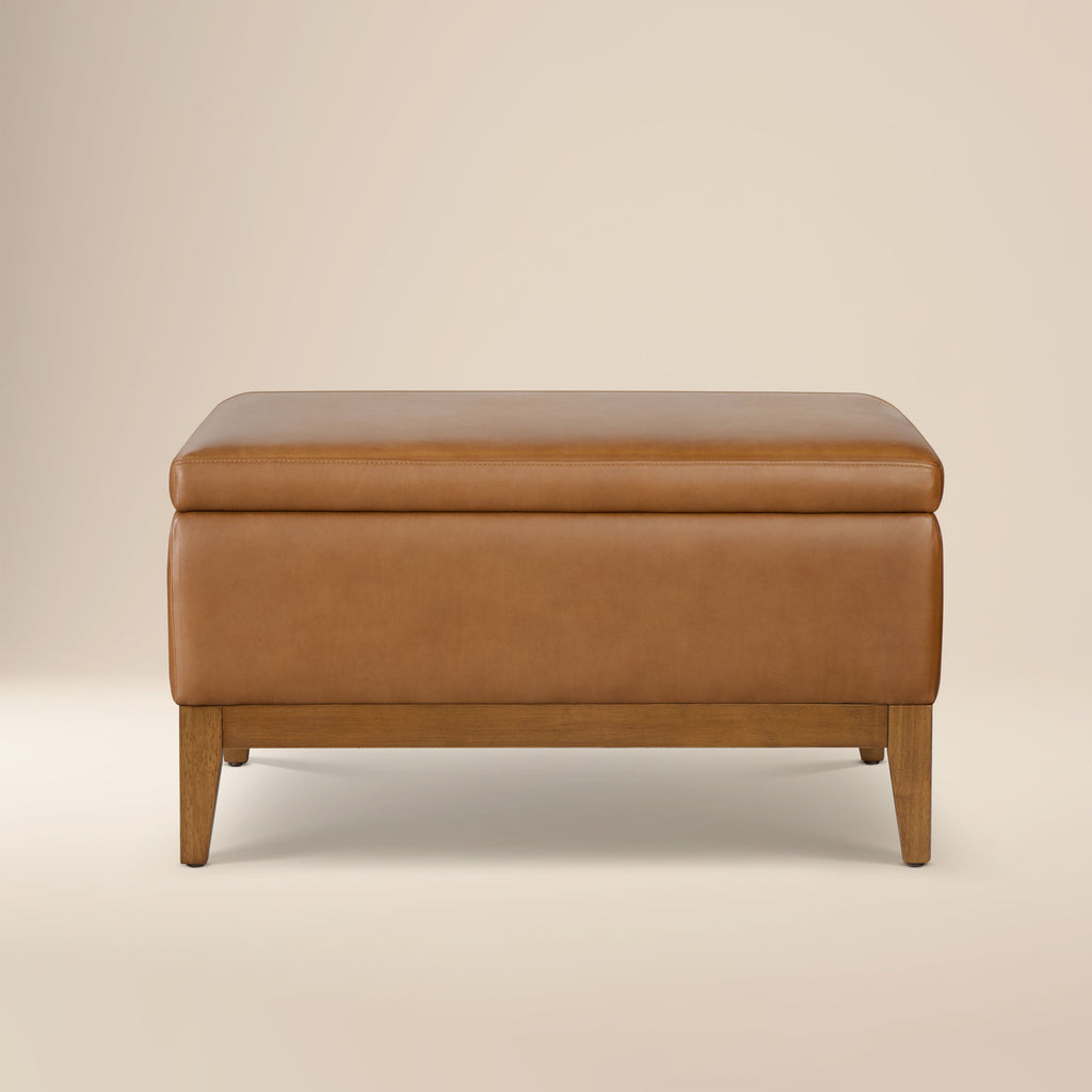 Leather Storage Ottoman (35) | Saddle Tan
