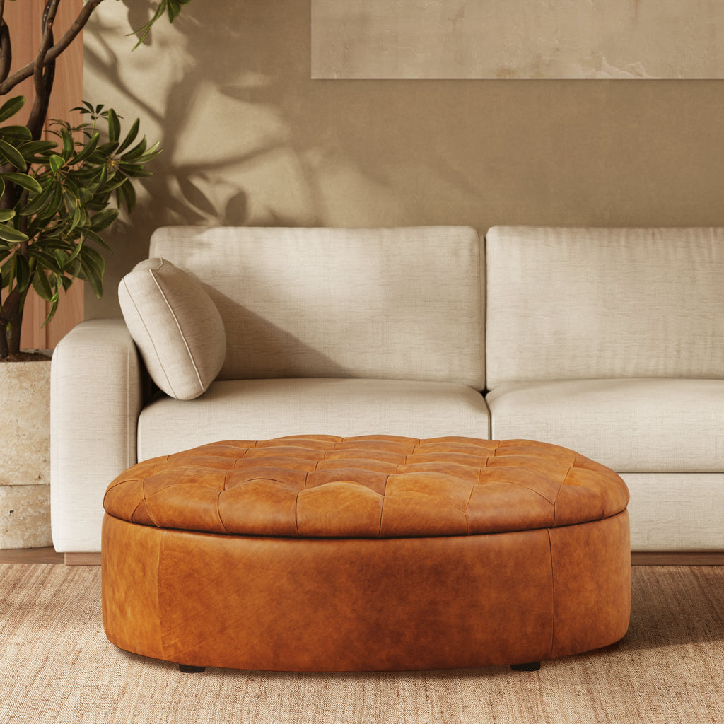 Leather Storage Ottoman | Russet Tan