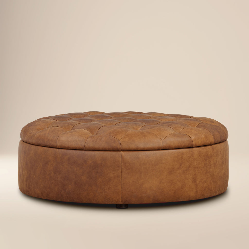 Leather Storage Ottoman | Russet Tan