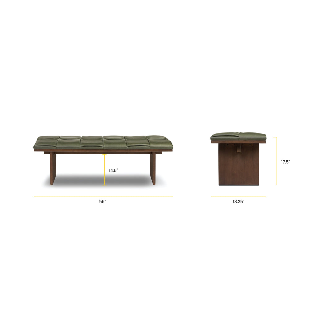 55 Leather Bench | Olivine Green